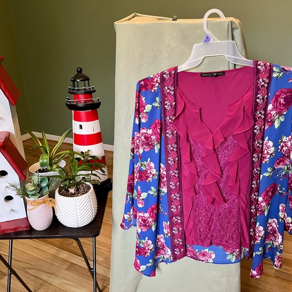 2 shirt combo (because they go so perfectly together) Sleeveless blouse+Coverup - Picture 1 of 12